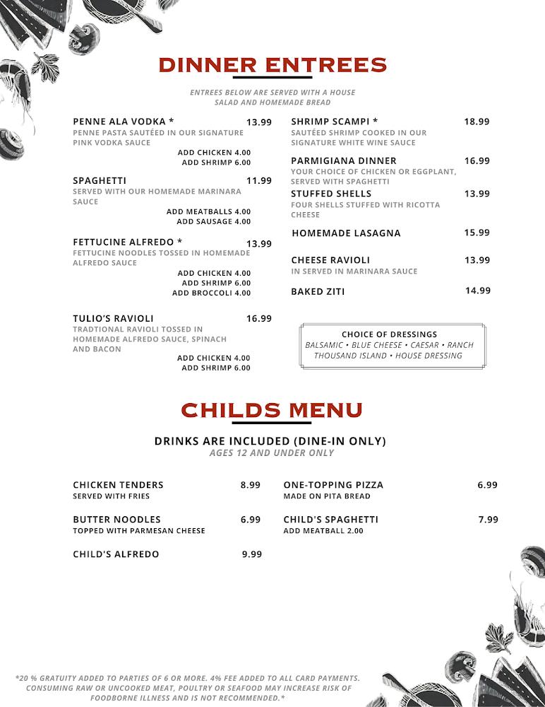 Tulio's Pizzeria & Restaurant Menu image 3